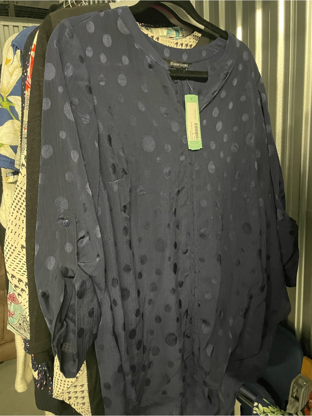 41 Hawthorn Navy Textured Dot Split-Neck Blouse- Stitch Fix